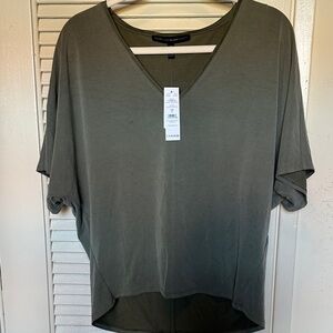 White House Black Market Olive V-Neck Short Sleeve Top